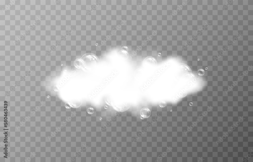 Vector foam with bubbles on an isolated transparent background. Foam
