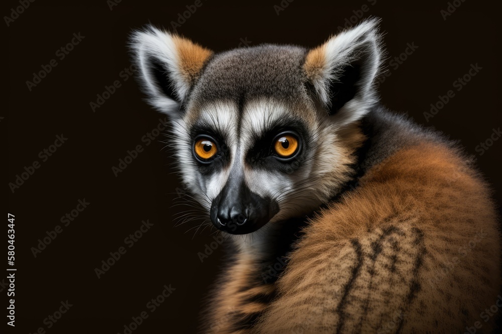 Close up of ring tailed lemur animal from Madagascar, isolated on black background. Generative AI Close up of ring tailed lemur animal from Madagascar, isolated on black background. Generative AI
