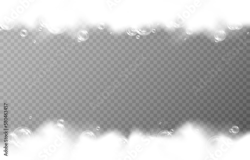 Vector foam with bubbles on an isolated transparent background. Foam, bubbles png. Detergent png. Shampoo, bath foam.