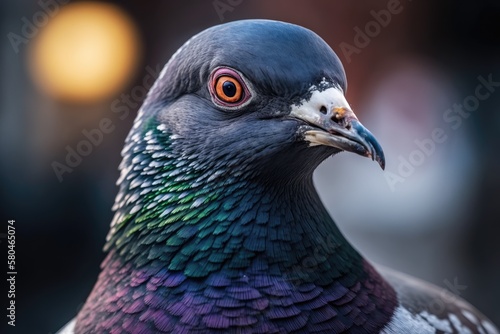 Close up shot of a pigeon with a blurred background. Generative AI