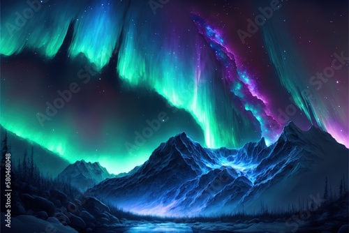 Aurora borealis landscape in Iceland is simply magical. GENERATIVE AI