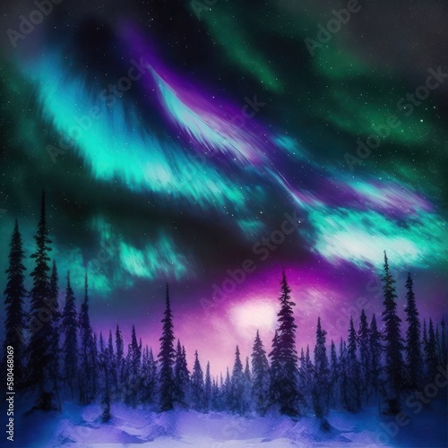 The colorful dancing curtains of the Aurora borealis landscape  GENERATIVE AI