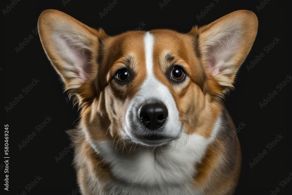 A purebred dog is cute. Pembroke is a Welsh corgi. Portrait. About animals. Generative AI