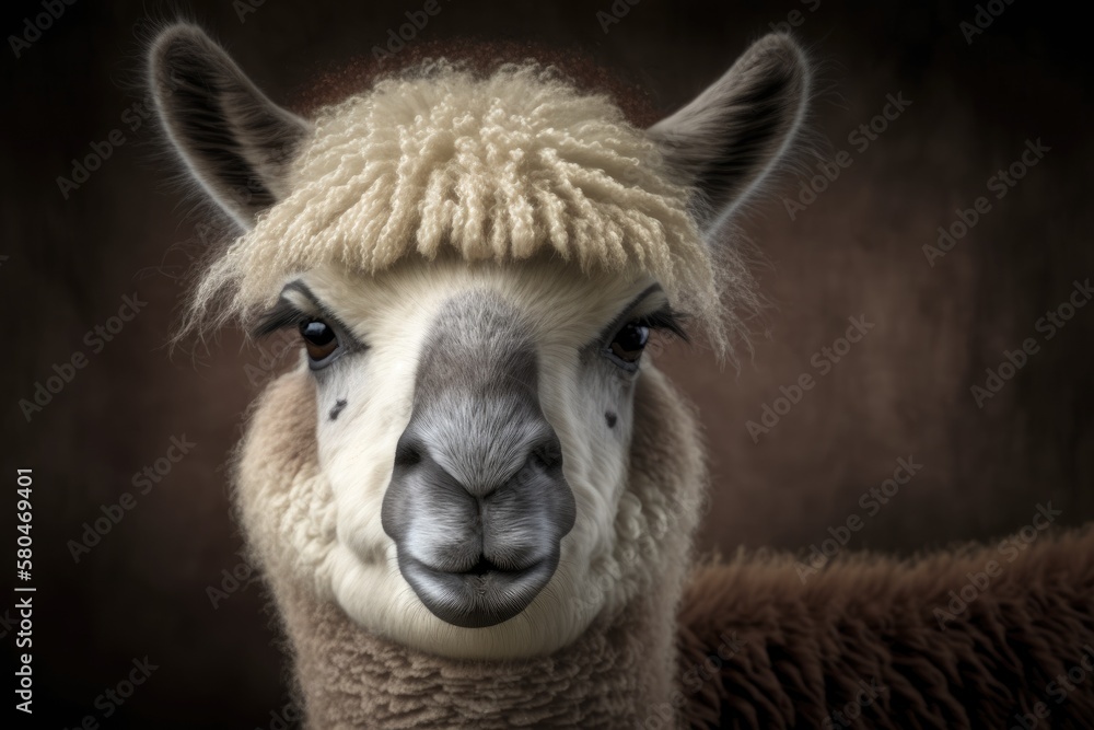 Alpaca Llama animal face portrait. Generative AI