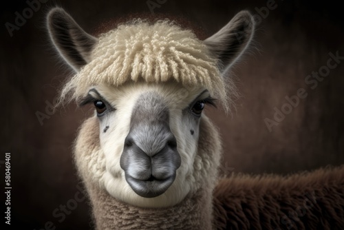 Alpaca Llama animal face portrait. Generative AI © AkuAku