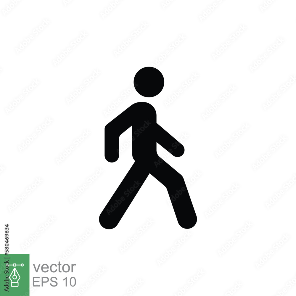 Walk icon. Simple solid style. Pedestrian, walking man, pictogram, human, side, walkway concept. Black silhouette, glyph symbol. Vector illustration isolated on white background. EPS 10. Walk icon. Simple solid style. Pedestrian, walking man, pictogram, human, side, walkway concept. Black silhouette, glyph symbol. Vector illustration isolated on white background. EPS 10.