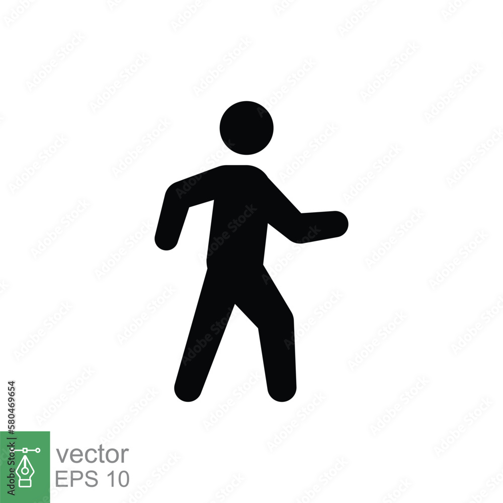 Walk icon. Simple solid style. Pedestrian, walking man, pictogram, human, side, walkway concept. Black silhouette, glyph symbol. Vector illustration isolated on white background. EPS 10.