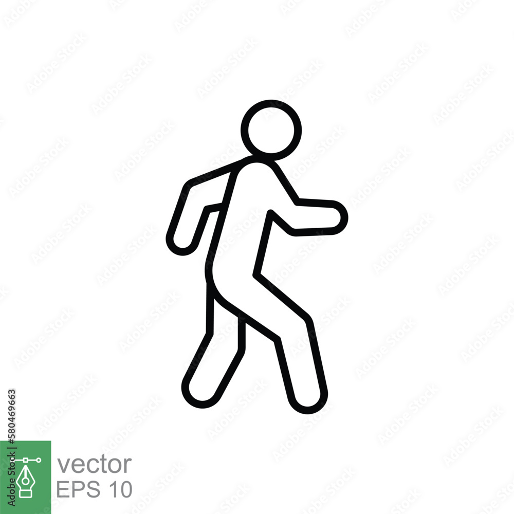 Walk line icon. Simple outline style. Pedestrian, man, pictogram, human, side, walkway concept symbol. Vector illustration isolated on white background. EPS 10. Walk line icon. Simple outline style. Pedestrian, man, pictogram, human, side, walkway concept symbol. Vector illustration isolated on white background. EPS 10.