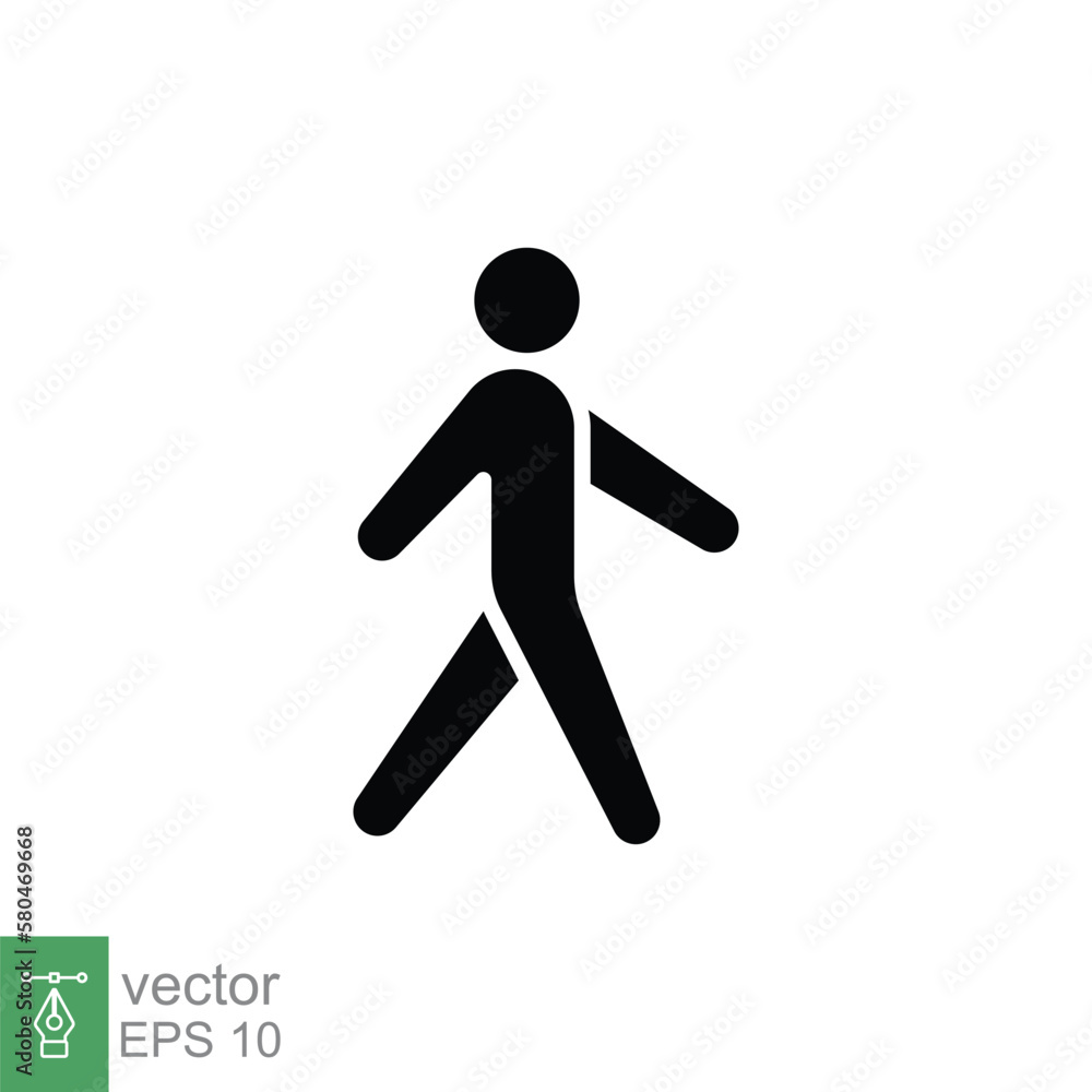 Walk icon. Simple solid style. Pedestrian, walking man, pictogram, human, side, walkway concept. Black silhouette, glyph symbol. Vector illustration isolated on white background. EPS 10. Walk icon. Simple solid style. Pedestrian, walking man, pictogram, human, side, walkway concept. Black silhouette, glyph symbol. Vector illustration isolated on white background. EPS 10.