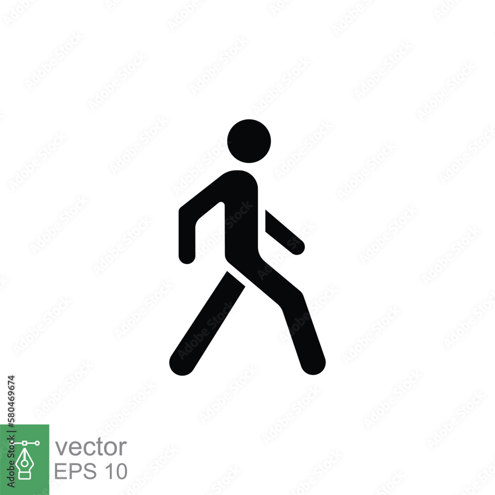 Walk icon. Simple solid style. Pedestrian, walking man, pictogram, human, side, walkway concept. Black silhouette, glyph symbol. Vector illustration isolated on white background. EPS 10.