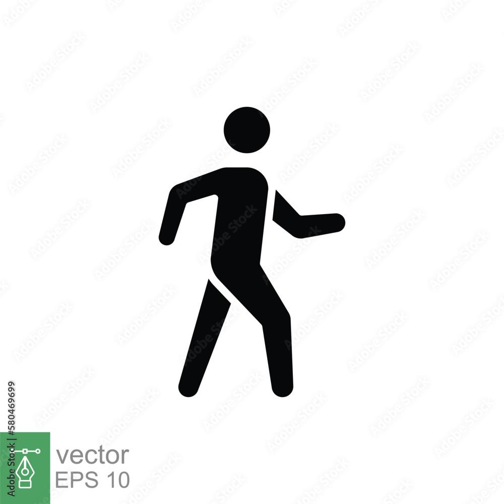 Walk icon. Simple solid style. Pedestrian, walking man, pictogram, human, side, walkway concept. Black silhouette, glyph symbol. Vector illustration isolated on white background. EPS 10. Walk icon. Simple solid style. Pedestrian, walking man, pictogram, human, side, walkway concept. Black silhouette, glyph symbol. Vector illustration isolated on white background. EPS 10.