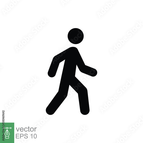 Walk icon. Simple solid style. Pedestrian, walking man, pictogram, human, side, walkway concept. Black silhouette, glyph symbol. Vector illustration isolated on white background. EPS 10.