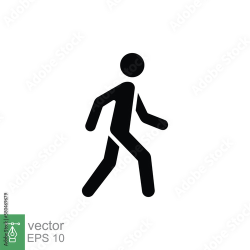 Walk icon. Simple solid style. Pedestrian, walking man, pictogram, human, side, walkway concept. Black silhouette, glyph symbol. Vector illustration isolated on white background. EPS 10.
