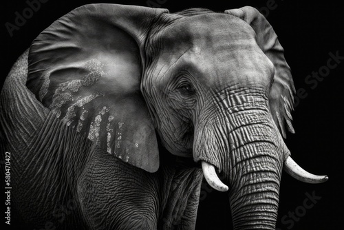 Black and white elephant head Elephant. Generative AI