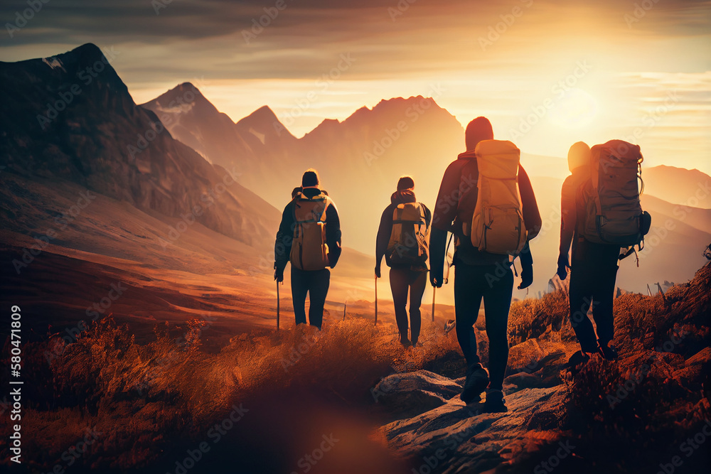 Group of hikers on the trek .generative ai