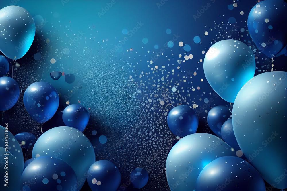 Blue balloons with confetti on a blue background.generative ai Blue balloons with confetti on a blue background.generative ai