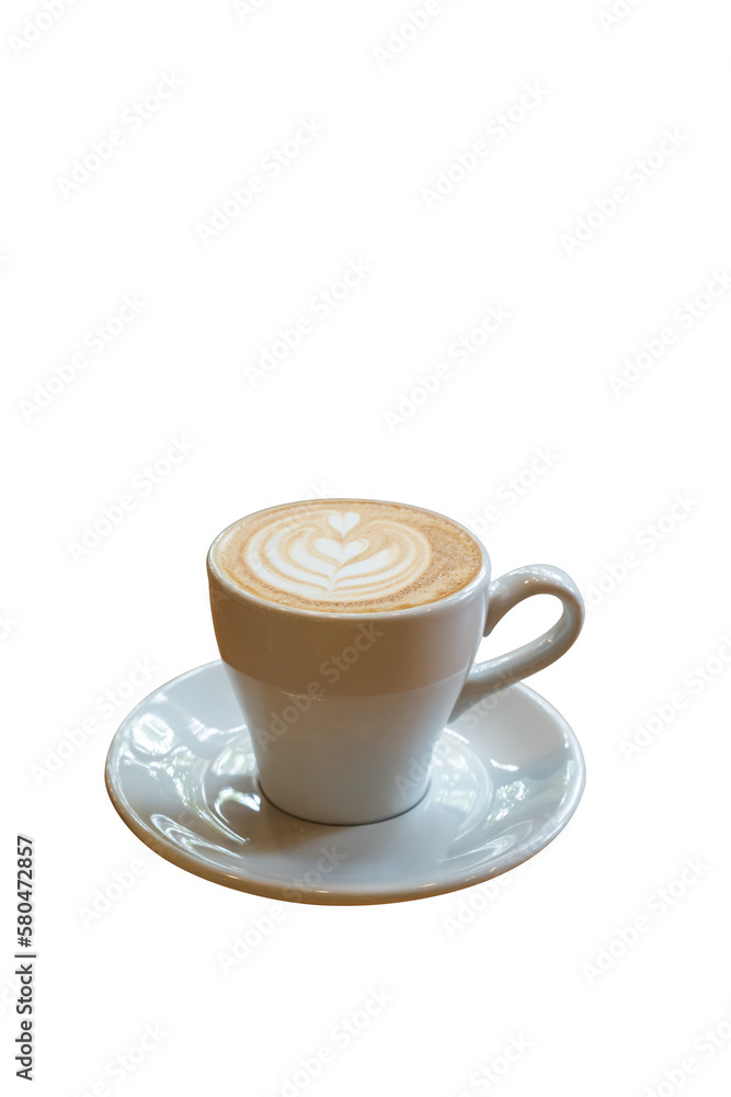 Cup of hot coffee latte art isolated. Cup of hot coffee latte art isolated.