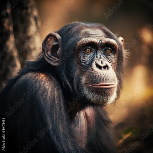 chimpanzee is a social primate, are essential to the biodiversity of the African ecosystem, and their conservation is crucial to the survival of many other species. GENERATIVE AI © nishihata