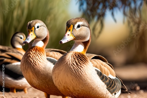 Close-up of ducks with a shallow depth of field at Spain's Tablas de Daimiel National Park Generative AI photo