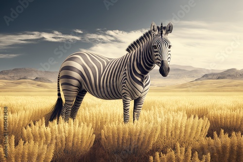 A zebra in the middle of a field. Generative AI