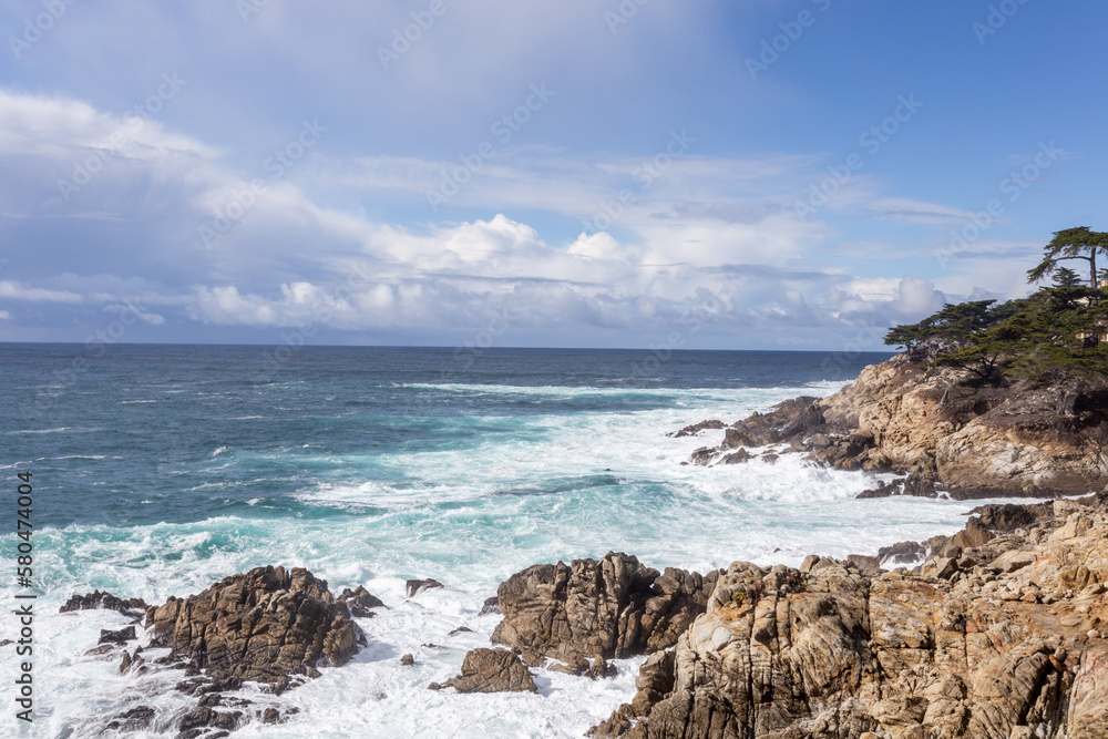 Pacific ocean coast with ocean and blue sky