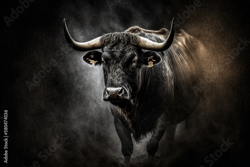 A picture of a bull in the dark. Generative AI