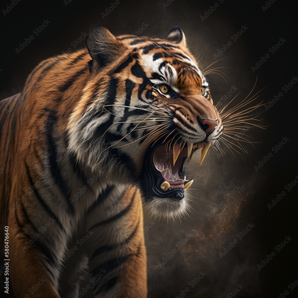 The Siberian tiger - roaring realistic effect