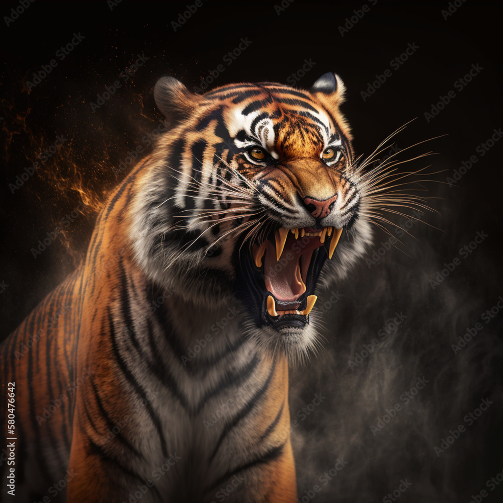 Fototapeta premium The Siberian tiger - roaring realistic effect