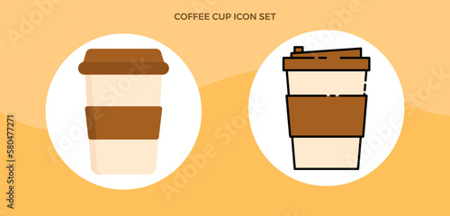 Delicious coffee paper cup icon. Drink vector illustration design, editable set 