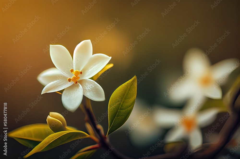 Fototapeta premium Jasmine Flower Closeup Background Generative AI