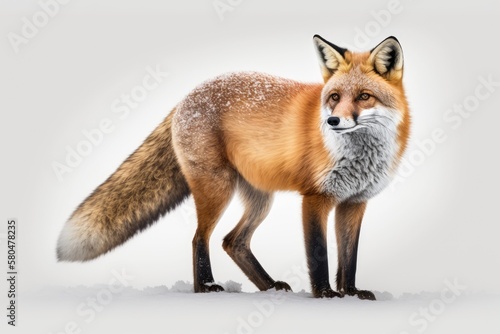 A lone red fox on a white background. Generative AI