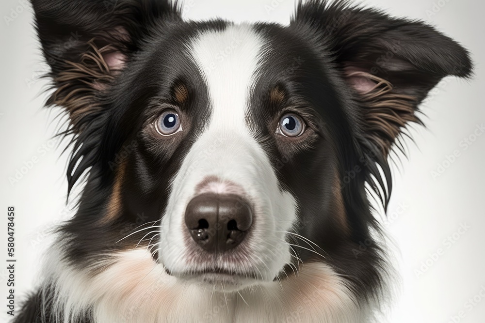 A close up of a Border Collie on a white background. Generative AI