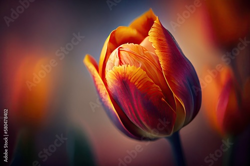 Tulip Flower Macro Shot With Copyspace Generative AI