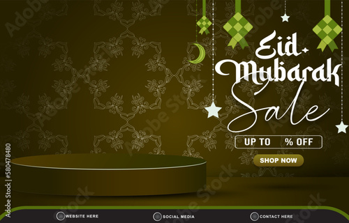 eid sale discount template banner with copy space 3d podium for product sale with abstract gradient green and yellow background design