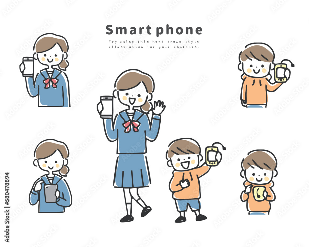 スマホを使う学生と子供