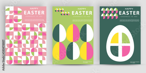 Happy Easter. Modern geometric abstract style. A set of vector Easter illustrations. Easter eggs. Perfect for a poster, cover, or postcard.