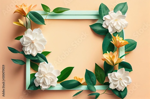 Gardenia Flowers Picture Frame With Blank Space Generative AI