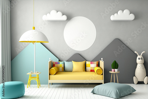 Interior Wall Mockup for Kids' Bedroom with Decorations,. Generative AI
