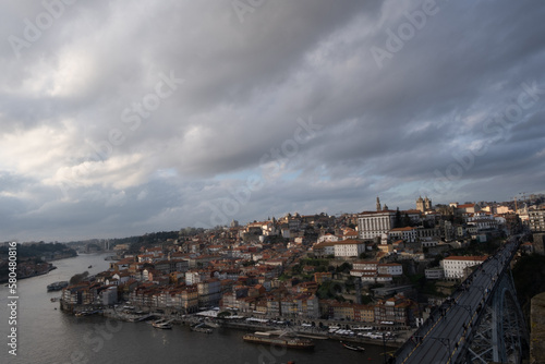 Dramatic Cityscape: Panoramic View Across the Stormy Porto in Portugal