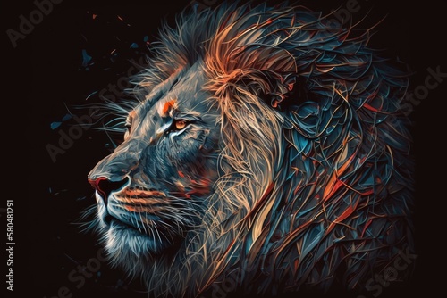 A digital drawing of a lion that is abstract. Generative AI photo