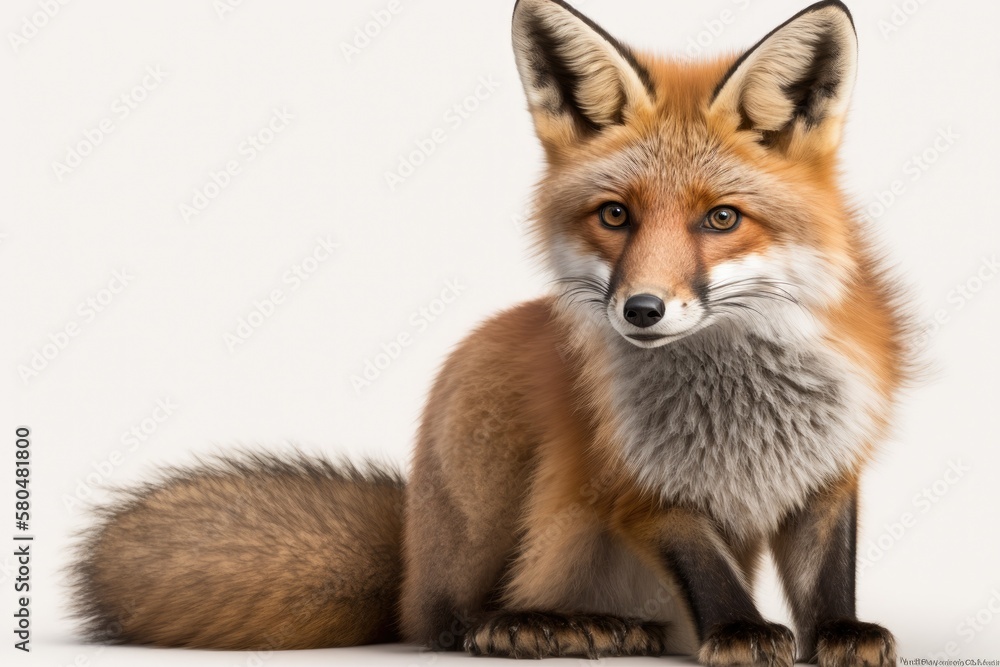 A 4 year old red fox, Vulpes vulpes, in front of a white background. Generative AI A 4 year old red fox, Vulpes vulpes, in front of a white background. Generative AI