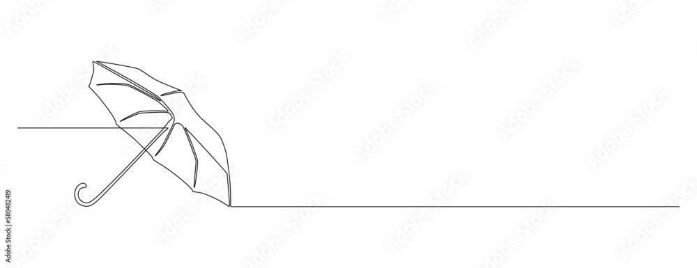 One continuous line drawing of umbrella. Rain and sun protection concept and weather parasol symbol in simple linear style for web banner with empty space. Editable stroke. Doodle vector illustration One continuous line drawing of umbrella. Rain and sun protection concept and weather parasol symbol in simple linear style for web banner with empty space. Editable stroke. Doodle vector illustration