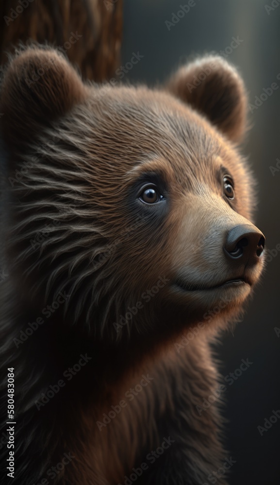 Fototapeta premium cute bear with dark background generative ai