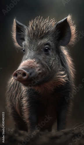 a pig with a black background generative ai