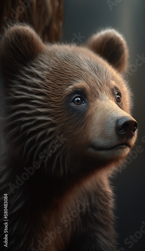 cute bear with dark background generative ai