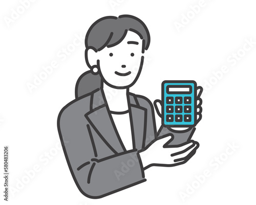 電卓を持つ女性のビジネスパーソンのベクターイラスト素材／見積／営業