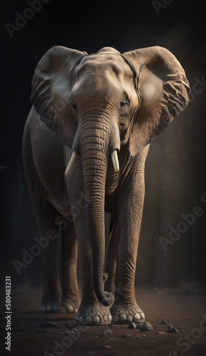 a large elephant with tusks standing generative ai