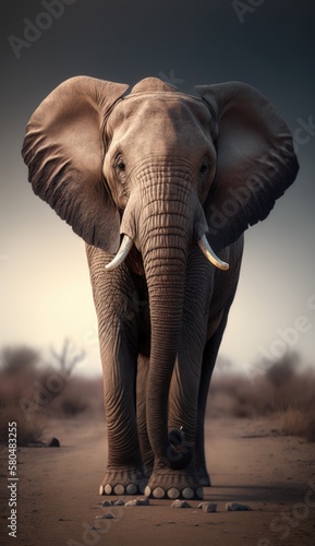 a large elephant with tusks standing generative ai