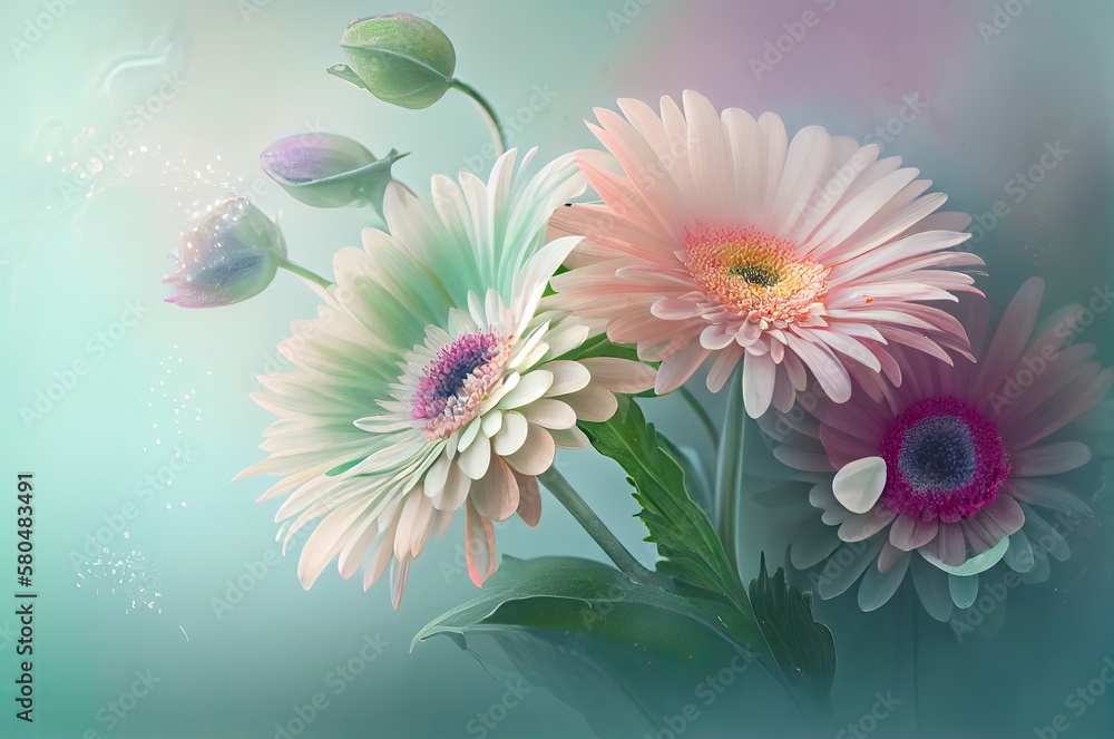Fototapeta premium Gerbera Daisy Flowers Soft Backdrop With Copyspace Generative AI