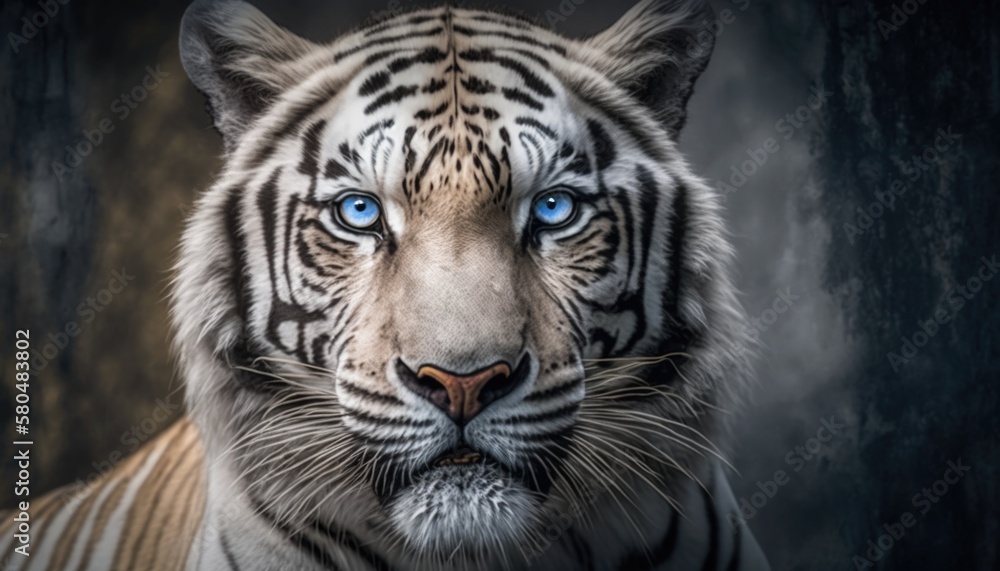 tiger with blue eyes is shown with a dark background generative ai tiger with blue eyes is shown with a dark background generative ai